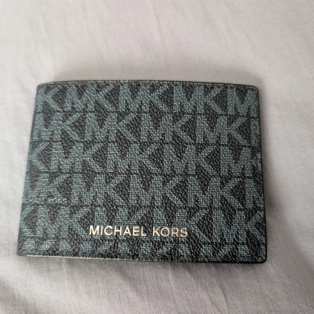 Michael Kors Men's Blue Monogram Billfold Card Holder Wallet